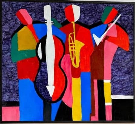 The Jazz Trio Session original framed canvas by Adebayo Olufemi